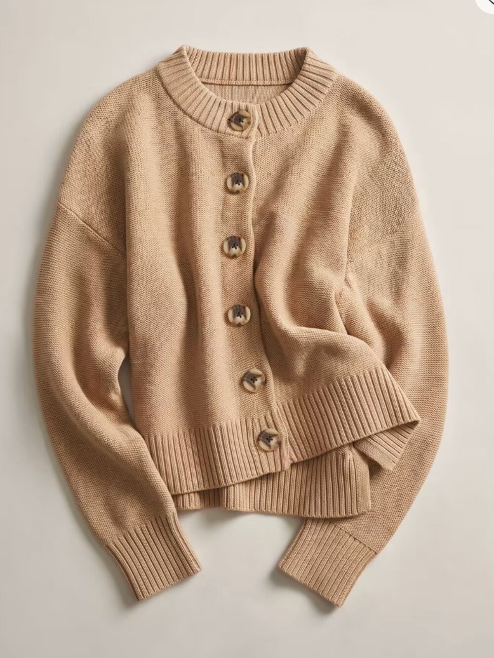100% Organic Cotton Cropped Cardigan in Camel